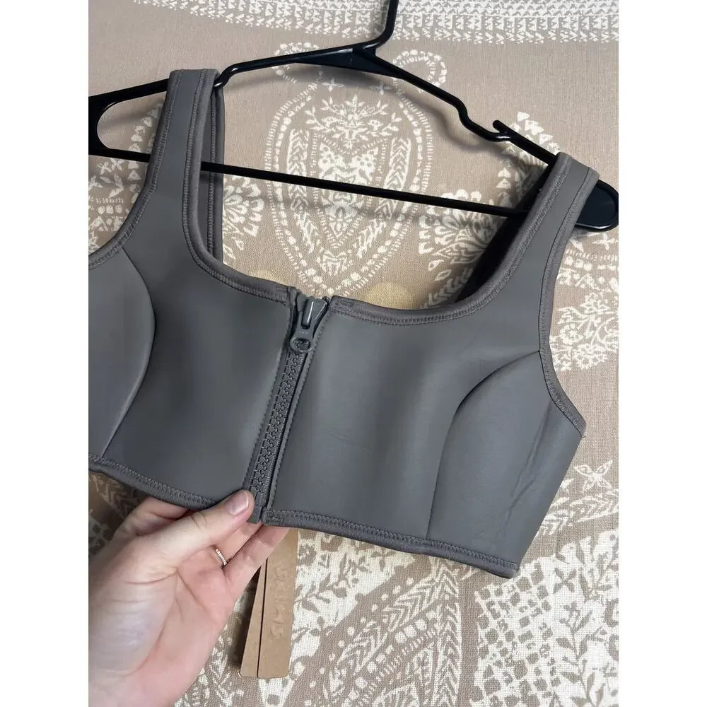 SKIMS Rubberized Scuba Swim Scoop Neck Bikini Top Grey Chalk Size S
